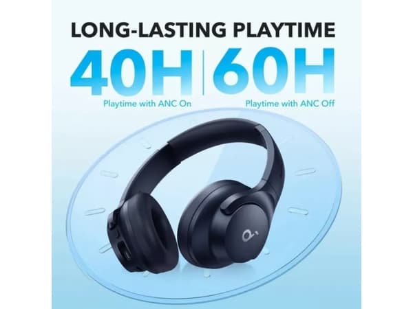 Soundcore Q20i - Hodetelefoner med mikrofon - full størrelse - Bluetooth - trådløs, kablet - aktiv støydemping - 3,5 mm jakk - marineblå