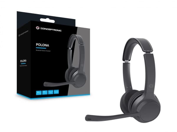 Conceptronic POLONA04B Bluetooth Stereo Headset, Wired & Wireless, Calls/Music, 170 g, Headset, Black
