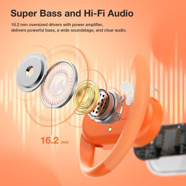Avoimet korvakuulokkeet bluetooth-kuulokkeet 16,2 mm basso 50 h pitkä akunkesto ENC HD -puhelut Comfort Wear korvakoukut Kuulokkeet, oranssi