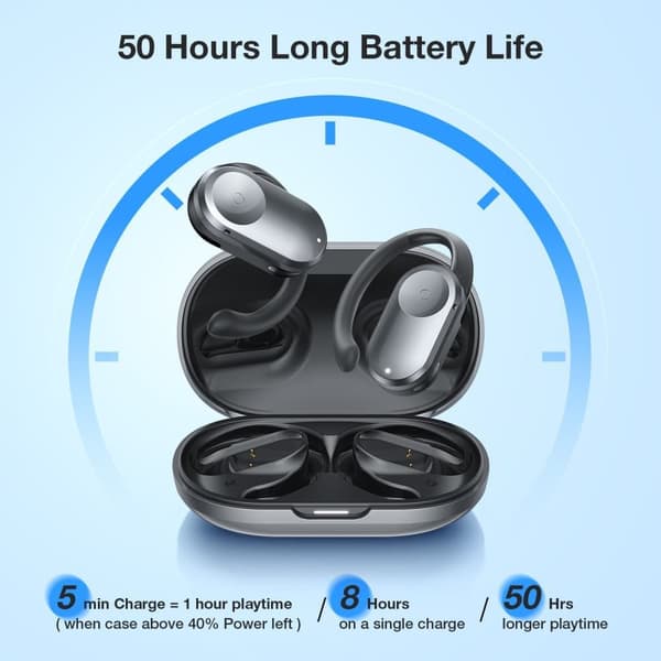 Öppna öra hörlurar bluetooth hörlurar 16,2 mm bas 50h lång batteritid ENC HD-samtal Comfort Wear hörlurar hörlurar, svart
