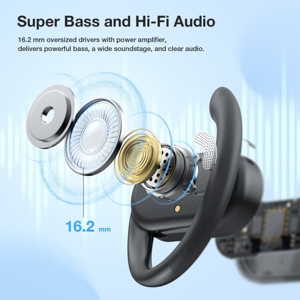 Öppna öra hörlurar bluetooth hörlurar 16,2 mm bas 50h lång batteritid ENC HD-samtal Comfort Wear hörlurar hörlurar, svart