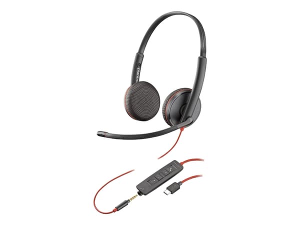 Poly Blackwire C3225 - Blackwire 3200 Series - hodesett - on-ear - kablet - USB-C, 3,5 mm jakk - svart - Skype Certified, Cisco Jabber Certified, Ava