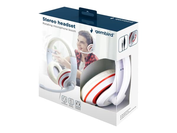 Gembird MHS-03-WTRD, trådbunden, samtal/musik, 20 - 20 000 Hz, 200 g, headset, röd, vit