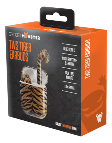 GADGETMONSTER True Wireless-ørepropper med tigermotiv