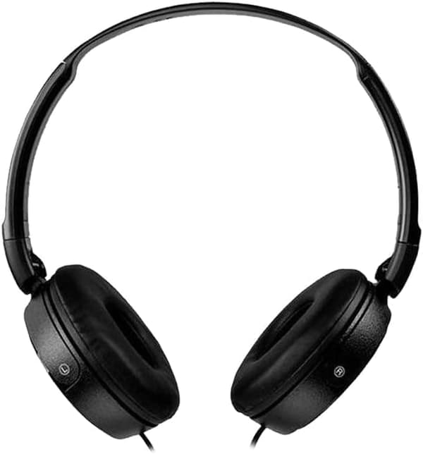 Sony MDR-ZX110 lätta hopfällbara on-ear-hörlurar som är kompatibla med smartphones, surfplattor, bärbara datorer och MP3-enheter - svart