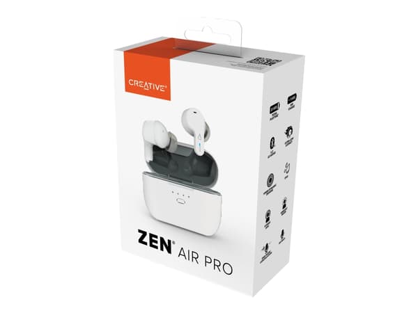 Creative Zen Air Pro - True wireless-hodetelefoner med mikrofon - i øret - Bluetooth - aktiv støydemping - hvit, svart