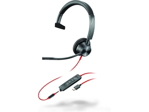 Poly Blackwire 3315-M - Blackwire 3300 series - hodesett - on-ear - kablet - 3,5 mm jakk, USB-C - svart - Certified for Microsoft Teams