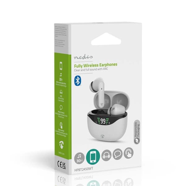 Nedis Fullt Trådlösa hörlurar | ANC (Active Noise Cancelling) | Bluetooth® | Maximal batteritid: 30 timmar | Tryck på Kontroll | Batteri hölje | Trådl