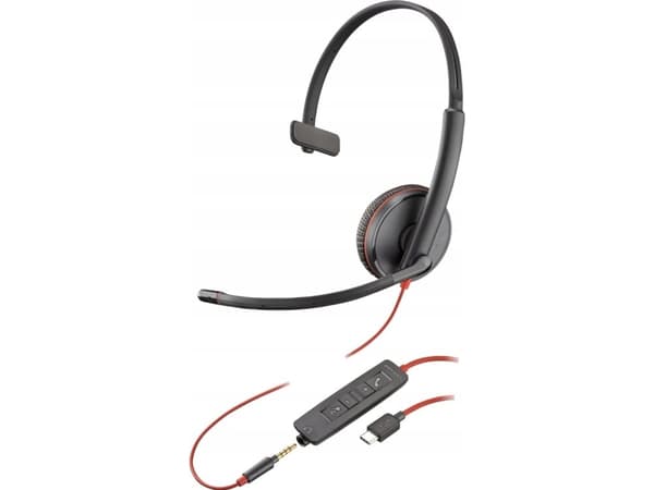 Poly Blackwire C3215 - Blackwire 3200 Series - headset - på örat - kabelansluten - USB-C, 3,5 mm kontakt - svart - Skype-certifierat, Cisco Jabber-ce