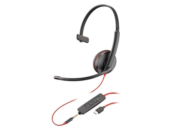 Poly Blackwire C3215 - Blackwire 3200 Series - headset - på örat - kabelansluten - USB-C, 3,5 mm kontakt - svart - Skype-certifierat, Cisco Jabber-ce