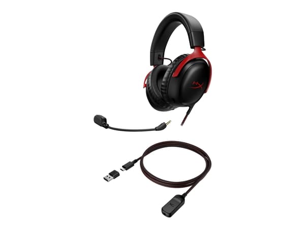 HyperX Cloud 3 - Hodesett - full størrelse - kablet - USB, 3,5 mm jakk - svart, rød