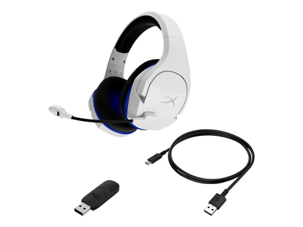 HyperX Cloud Stinger Core – langattomat pelikuulokkeet (valko-sininen) – PS5-PS4, Langaton, Pelaaminen, 10 - 21000 Hz, 244 g, Kuulokkeet, Sininen, Va
