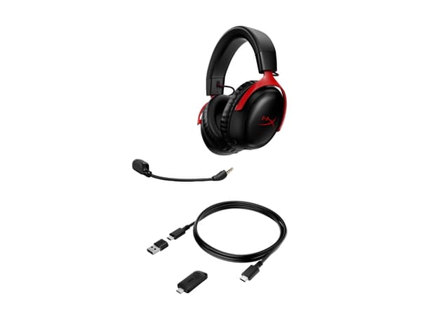 HyperX Cloud III - Headset - fullstorlek - 2,4 GHz - trådlös - svart, röd