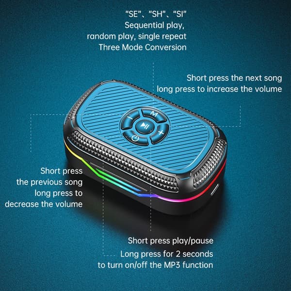 MP3 Langattomat Bluetooth-kuulokkeet RGB Clip-On Earbud Headset