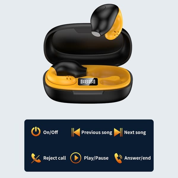 Delfin Ear Clip-hovedtelefoner HiFi Bluetooth-øretelefoner - Sort+Gul