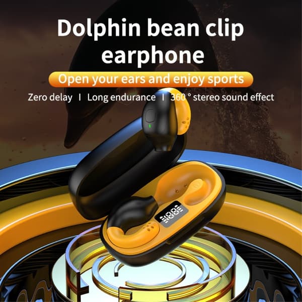 Delfin Ear Clip-hovedtelefoner HiFi Bluetooth-øretelefoner - Sort+Gul