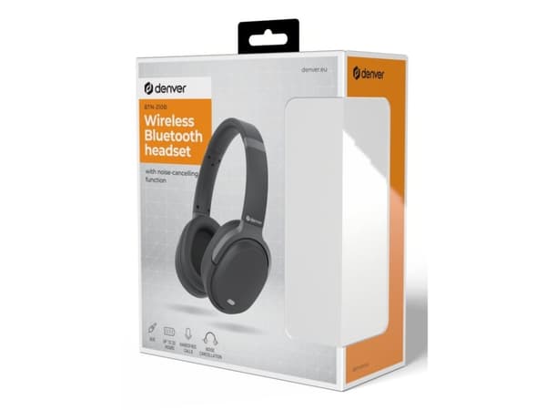 DENVER BTN-210B - Kuulokkeet mikrofonilla - täysikokoiset - Bluetooth - langaton, langallinen - aktiivinen melunvaimennus - 3,5 mm:n liitäntä - musta