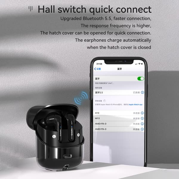 Bluetooth trådløse hovedtelefoner 4 stk! støjreducerende headset - Sort