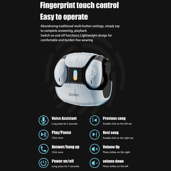 DAMIX Bluetooth 5.5 hovedtelefoner Fingerprint Touch Clip-On trådløs