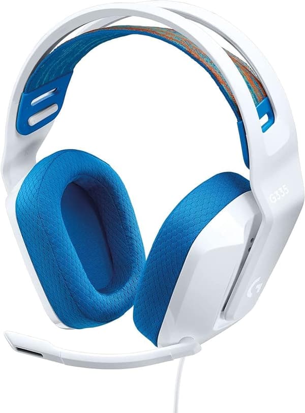 Logitech G G335 langattomat pelikuulokkeet, mikrofoni, 3,5 mm: n ääniliitäntä, mukavat muistivaahtokorvatyynyt - valkoinen
