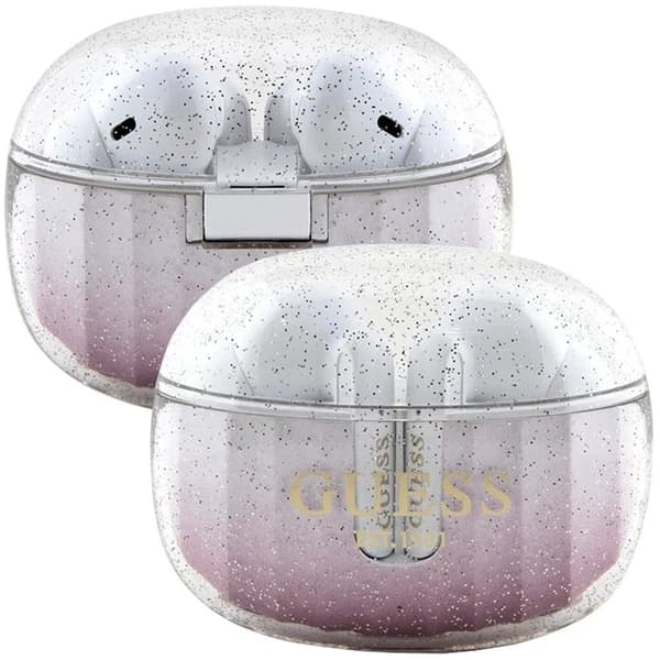 Guess Glitter Gradient TWS Bluetooth-hodetelefoner + dokkingstasjon - Rosa