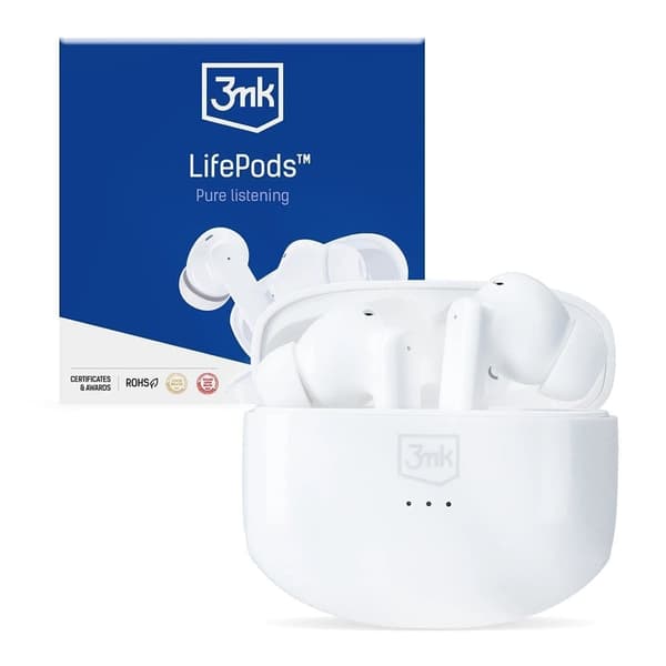 3mk LifePods trådløse Bluetooth 5.3 ANC-hodetelefoner i øret - hvite