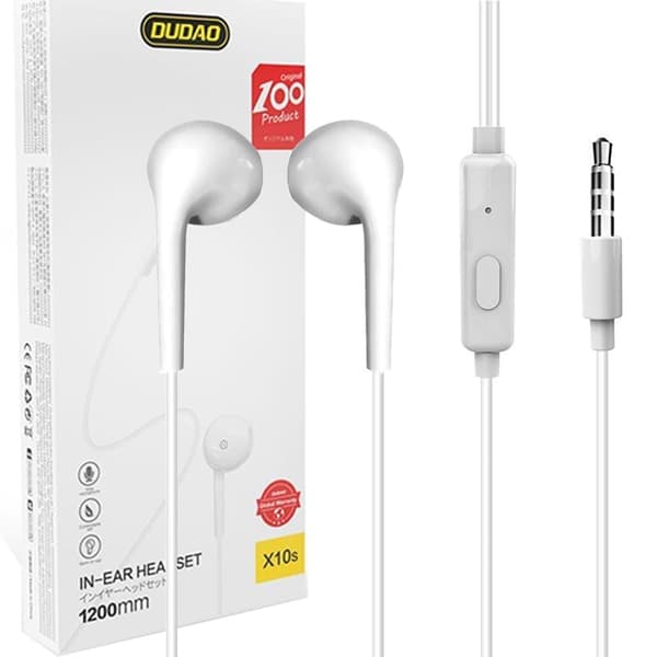 Dudao in-ear kablede hodetelefoner med 3,5 mm miniplugg hvit (X10S hvit)