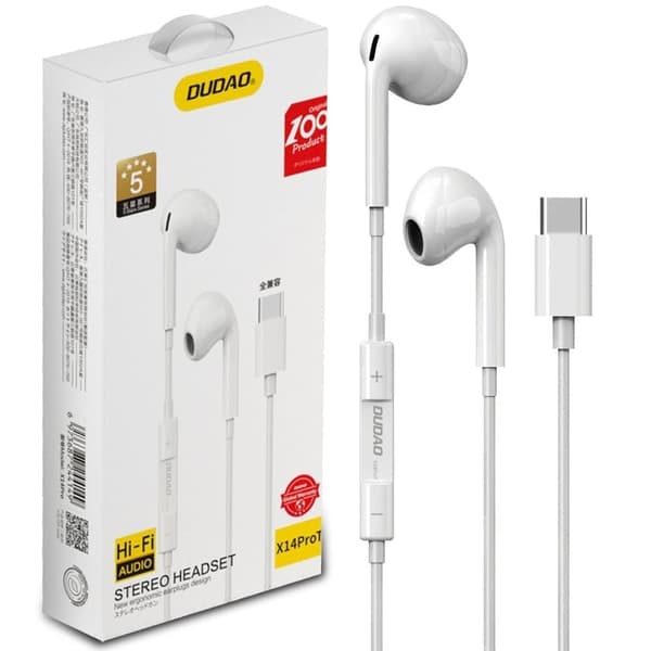 Dudao in-ear-hodetelefoner med USB Type C-kontakt hvit (X14PROT)