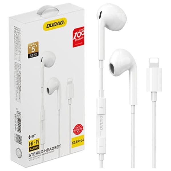 Dudao X14PROL-W1 in-ear hodetelefoner med Lightning-kontakt hvit (X14PROL-W1)