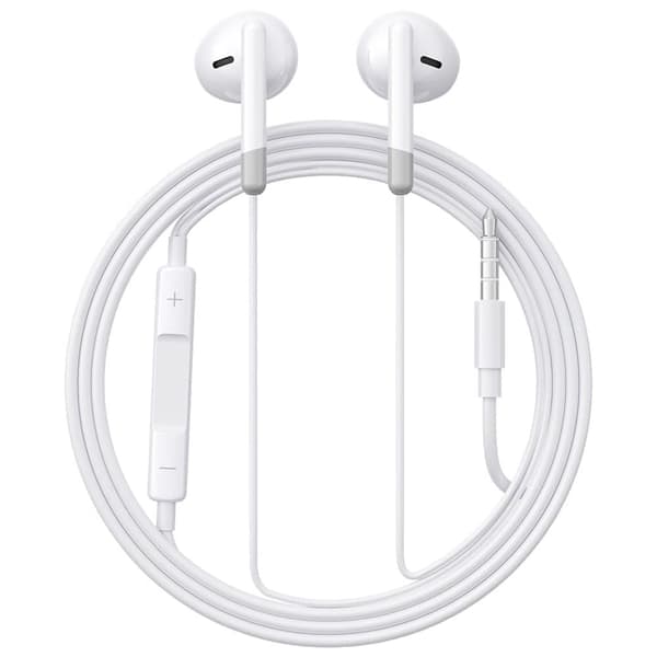 Joyroom JR-EW01 in-ear kablede minijack-hodetelefoner med fjernkontroll - hvit