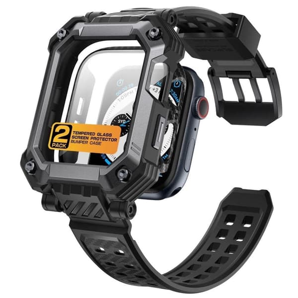SUPCASE UNICORN BEETLE PRO & HERDET GLASS KLOKKE APPLE CLOCK 4 / 5 / 6 / 7 / 8 / SE (44 / 45 MM) SVART