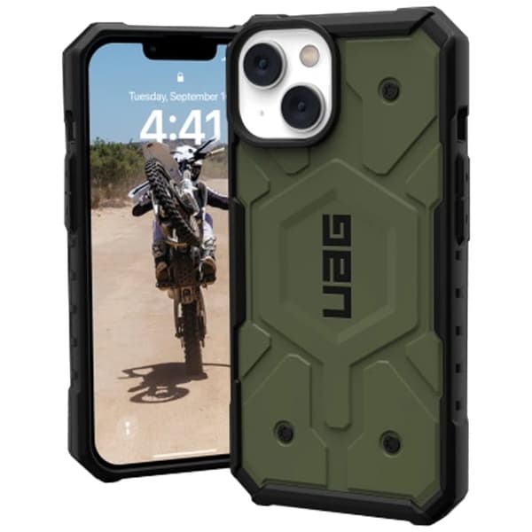 UAG Pathfinder beskyttelsesdeksel for iPhone 14 Plus kompatibel med MagSafe (Olive)