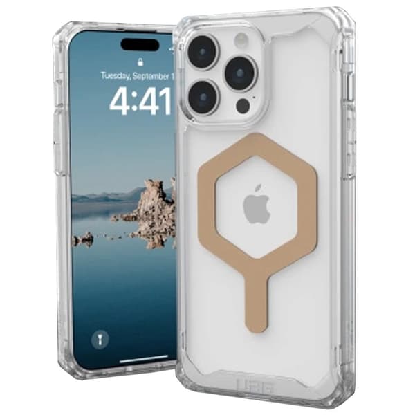 UAG Plyo MagSafe-deksel til iPhone 15 Pro Max - gjennomsiktig og gull