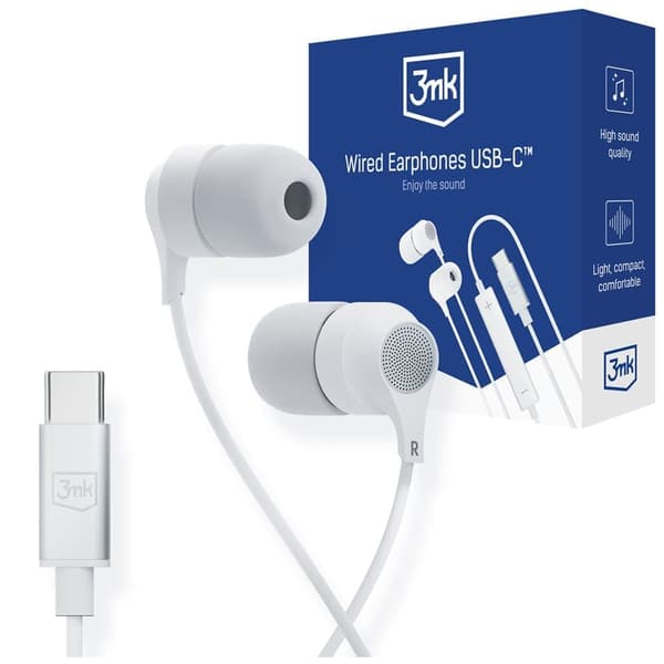 3mk kablede hodetelefoner USB-C - hvit