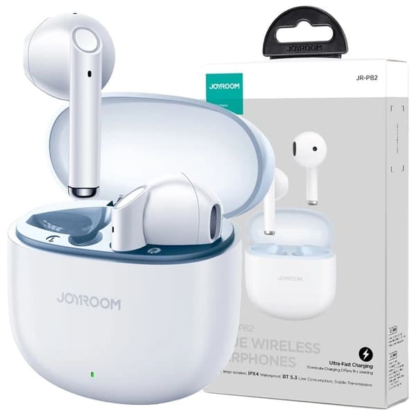 TWS Joyroom Jpods Series JR-PB2 IPX4 trådløse hodetelefoner - Hvit