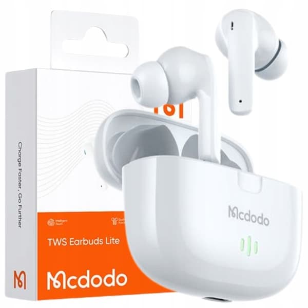 MCDODO TRÅDLÖSA IN-KANAL BLUETOOTH TELEFON MED MIKROFONER VIT FODRAL