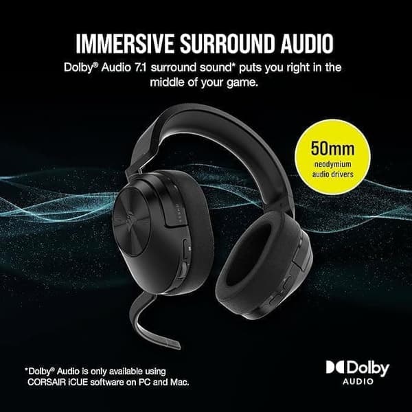 Corsair HS55 Gaming Wireless Headset - Svart, upp till 50ft Bluetooth-räckvidd