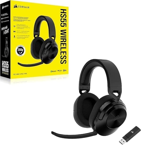 Corsair HS55 Gaming Wireless Headset - Svart, upp till 50ft Bluetooth-räckvidd