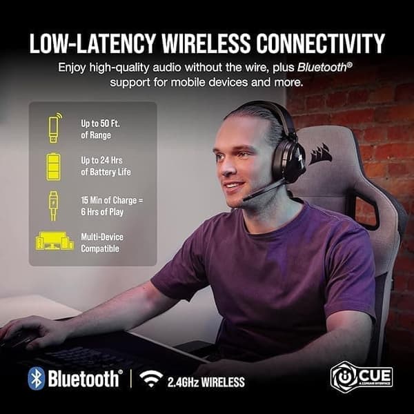 Corsair HS55 Gaming Wireless Headset - Svart, upp till 50ft Bluetooth-räckvidd