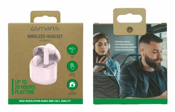 4smarts SkyBuds 2, True Wireless Stereo (TWS), Samtaler/musikk, 20 - 20000 Hz, 50 g, Hodesett, Rosa