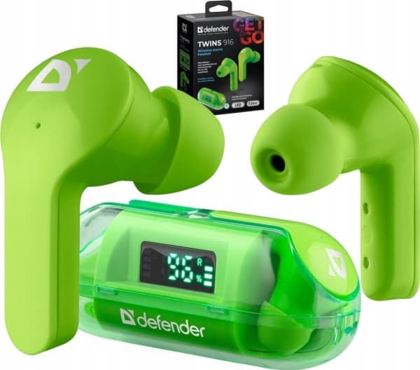 Defender TWINS 916 trådløse Bluetooth-hodetelefoner med mikrofon, grønn