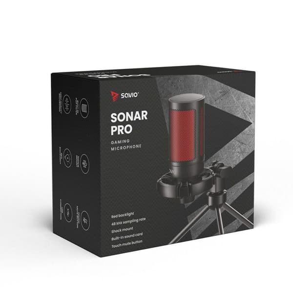 Skrivbordsmikrofon Savio SONAR PRO 01 Svart Röd