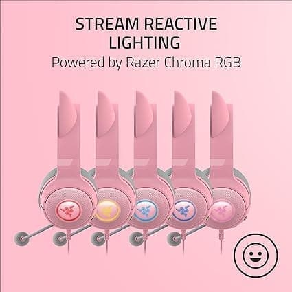Razer Kraken Kitty V2 USB langallinen RGB-kuuloke: Chroma Kitty Ears - Quartz Pink