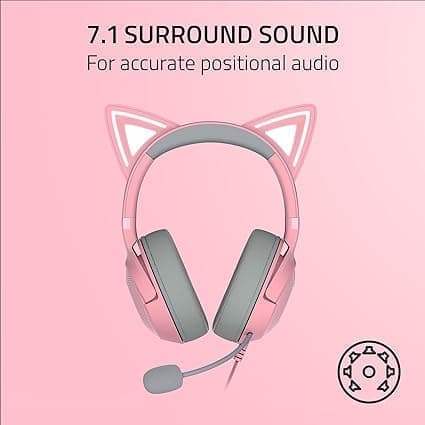 Razer Kraken Kitty V2 USB langallinen RGB-kuuloke: Chroma Kitty Ears - Quartz Pink