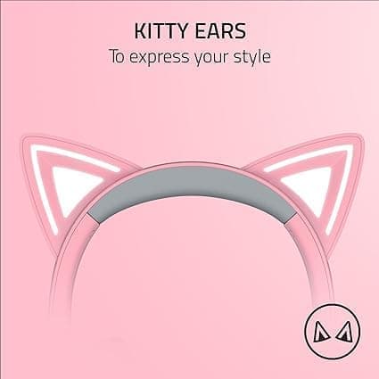 Razer Kraken Kitty V2 USB langallinen RGB-kuuloke: Chroma Kitty Ears - Quartz Pink