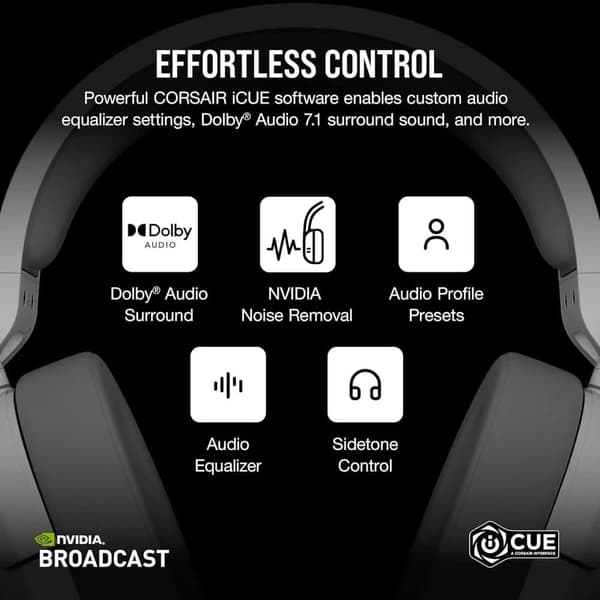 Corsair HS55 WIRELESS -pelikuulokkeet - Dolby Audio 7.1 surround-ääni, - harmaa
