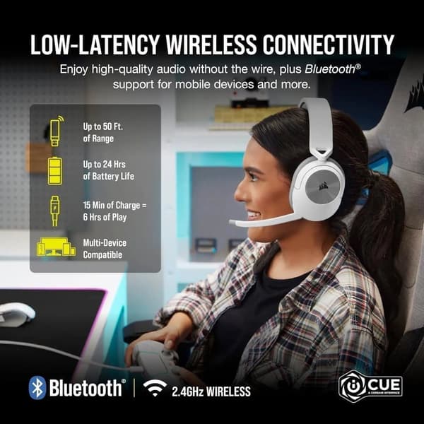 Corsair HS55 WIRELESS Gaming Headset - Dolby Audio 7.1 Surround Sound, - Hvid