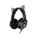 Miniatyrbillede 1 af 2: Gaming-headset med katteører og justerbar mikrofon - sort