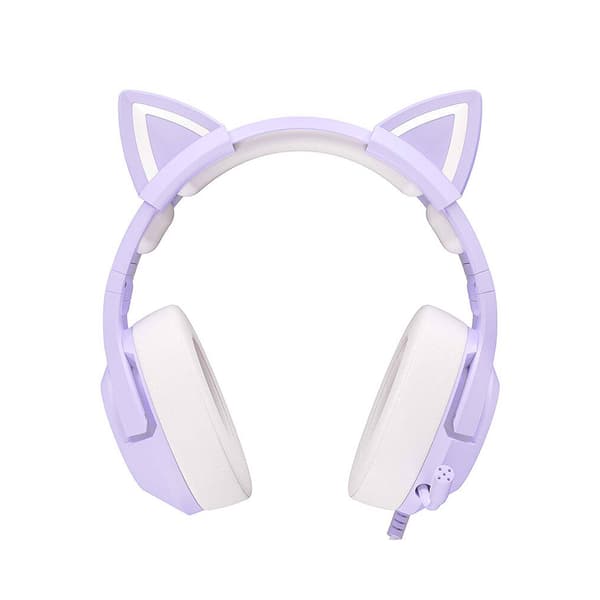 Onikuma K9 -pelikuulokkeet kissakorvilla ja RGB-valaistuksella - violetti