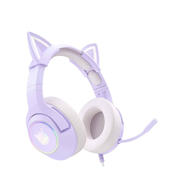 Onikuma K9 -pelikuulokkeet kissakorvilla ja RGB-valaistuksella - violetti
